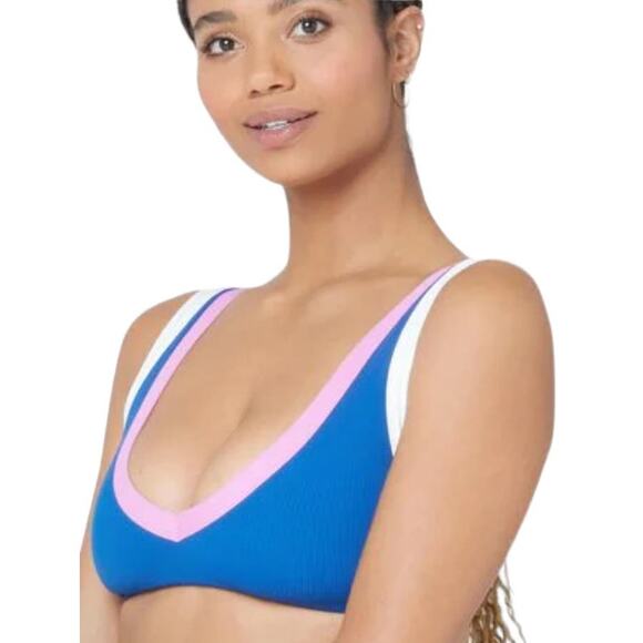 NWOT L*Space Lala Bikini Top Women's Size XL Rosebud White Indigo Ribbed NEW - Picture 1 of 10